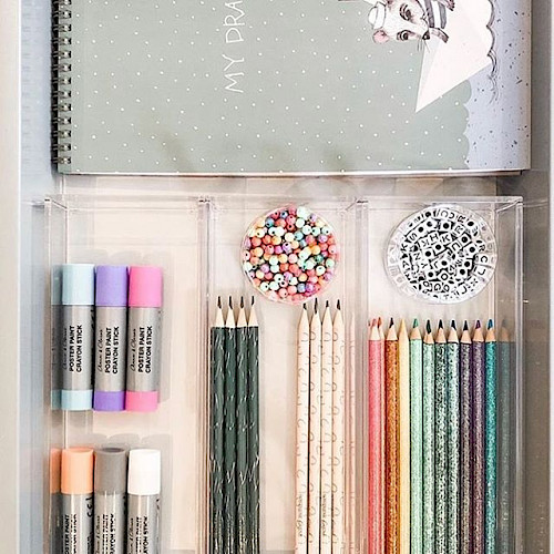 Drawer of colored pencils
